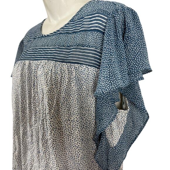 Daniel Rainn Flutter Batwing Short Sleeve Blue Print Top Stretch Knit Shirt XL - Picture 10 of 16